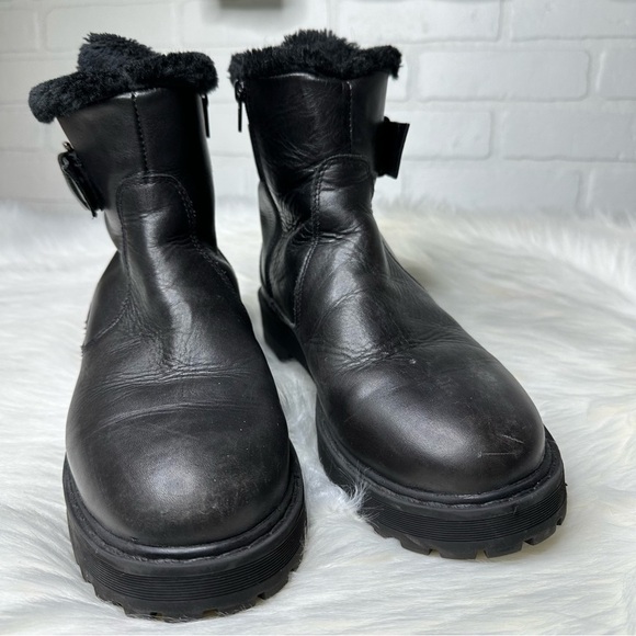 Zara Leather Buckle Faux Fur Lined Moto Boots Sz 9 - Picture 2 of 10